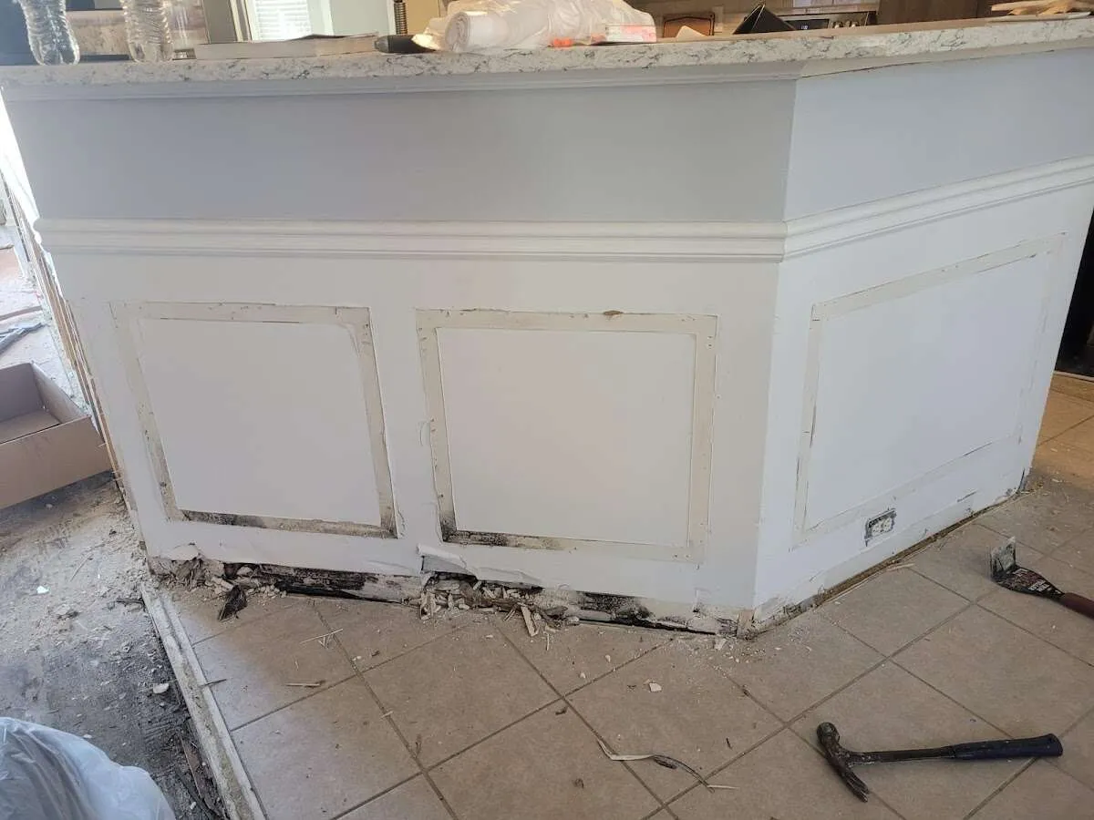 Water damage and mold on kitchen during Sewage Cleanup & Sanitation in Ocean Pines